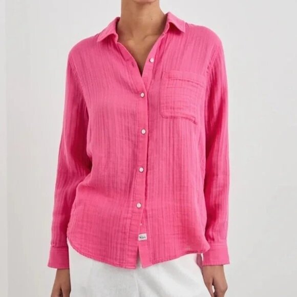 NWT Rails Ellis pink button down gauze button down shirt hibiscus 37429 size XS - Picture 2 of 13